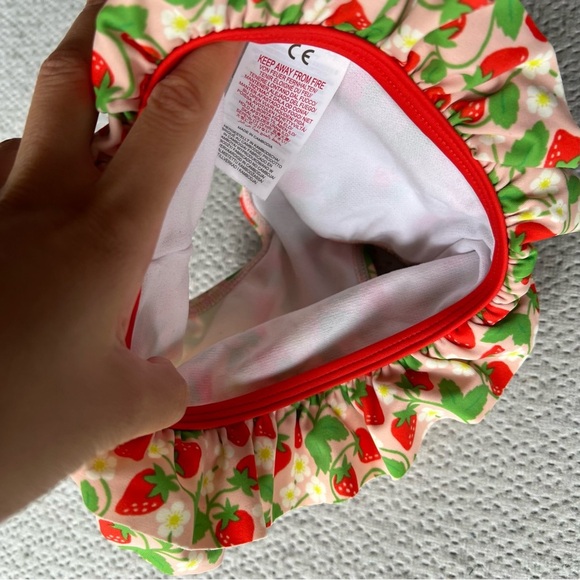 Baby Boden Pink Red Strawberry Novelty Print Ruffle Swim Bottom 9-12 Months EUC - Picture 5 of 6